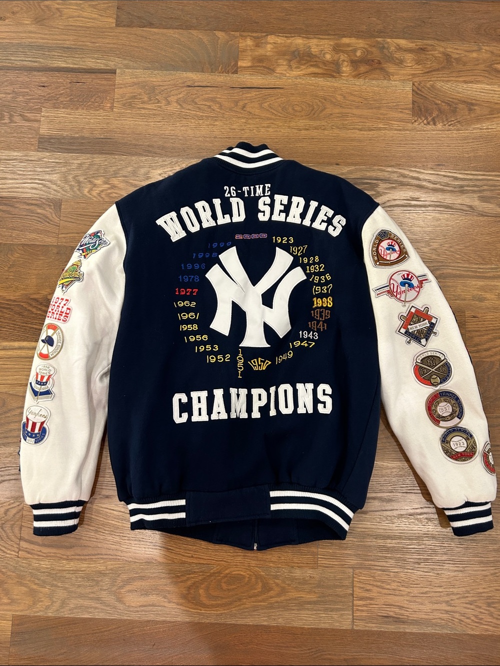 Vintage NY Yankees Navy & White Varsity World Series Champions Jacket